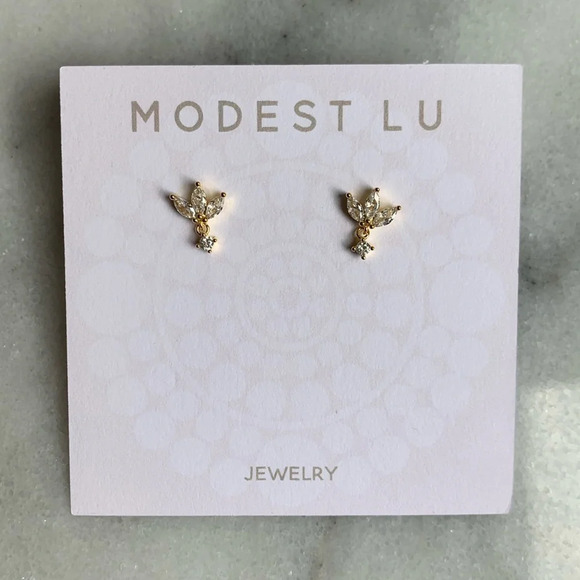 Modest Lu Jewelry - COPY - 18K Gold Crystal Leaf Stud Huggie Earrings